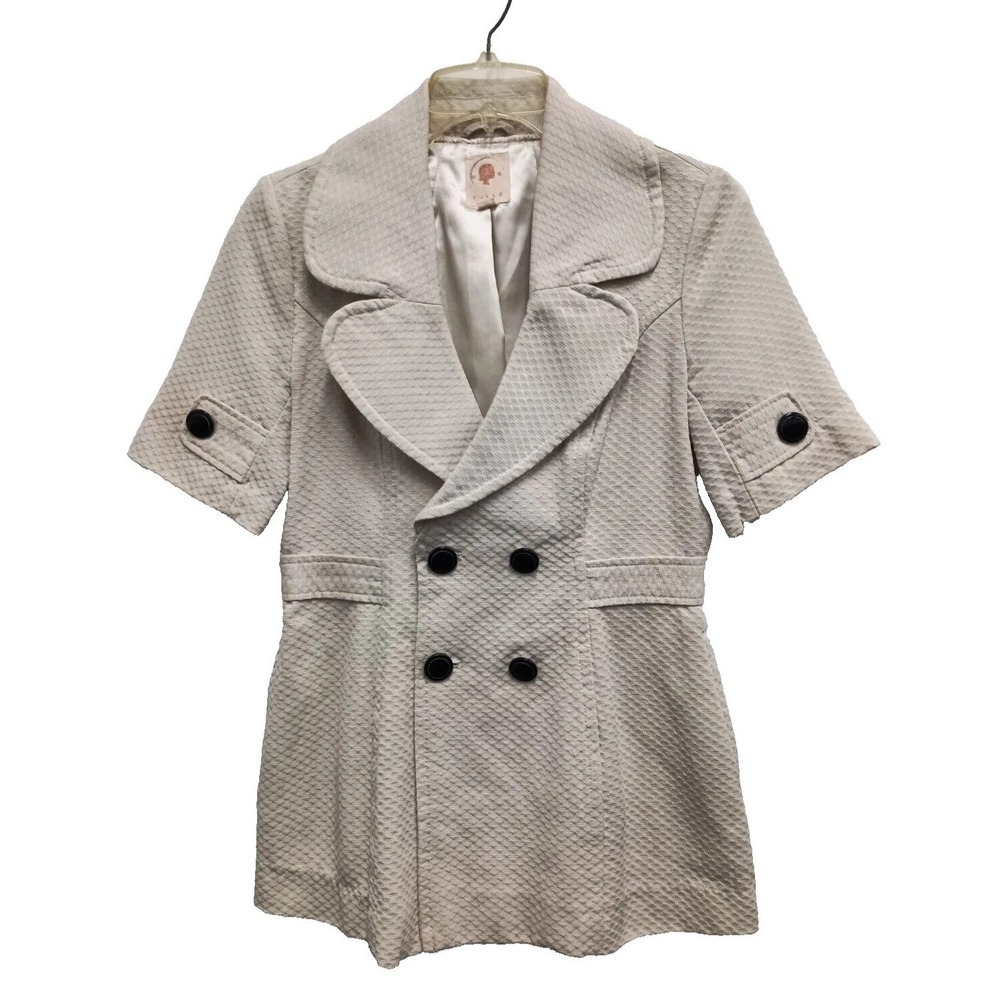 Y2K Tulle Blazer Womens Small Beige Short Sleeve Double Breasted Office